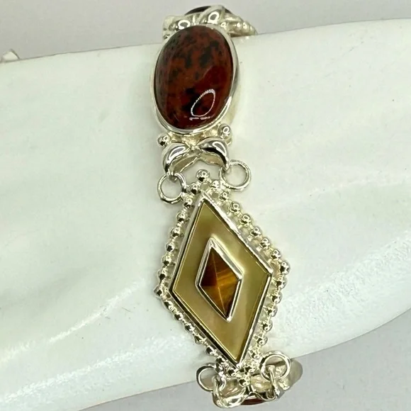 Whitney Kelly Sterling Silver Multi-Stone Beaded Frame Toggle Bracelet 7.5” - Picture 11 of 17